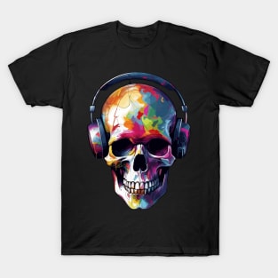 Street Art Skull Headphones Skull Rainbow Colorful Skull Art T-Shirt